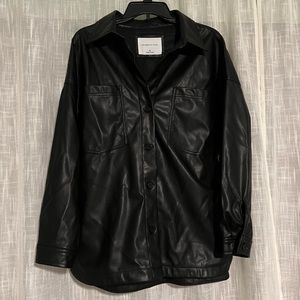 Oversized Faux Leather Jacket/Blazer, Black